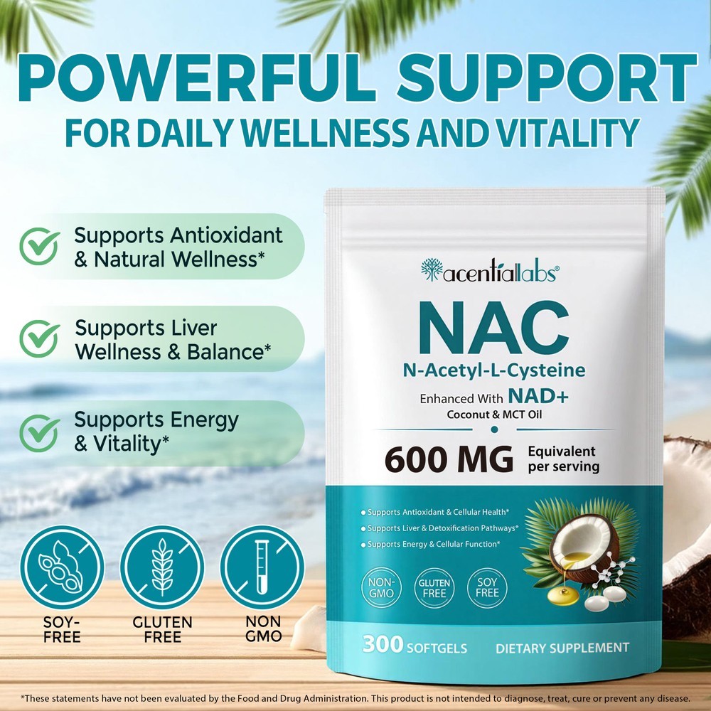 Mct Oil Coconut - NAC (N-Acetyl-L-Cysteine) Softgels with NAD+ and