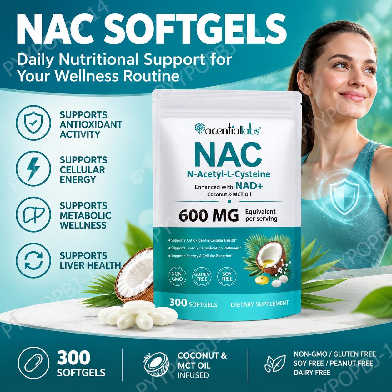 Mct Oil Coconut - AcentiaLabs NAC Softgels with NAD+ and